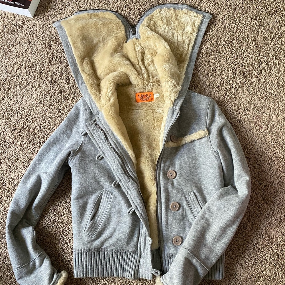 Juicy Couture heather gray faux fur lined jacket
